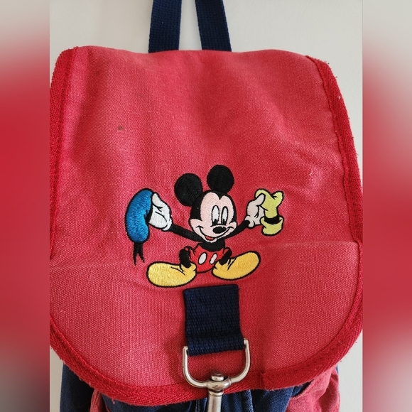 SOLD - Disney Backpack Blue/Red with Mickey, Duffy Duck and Goofy Embroided - Picture 4 of 14